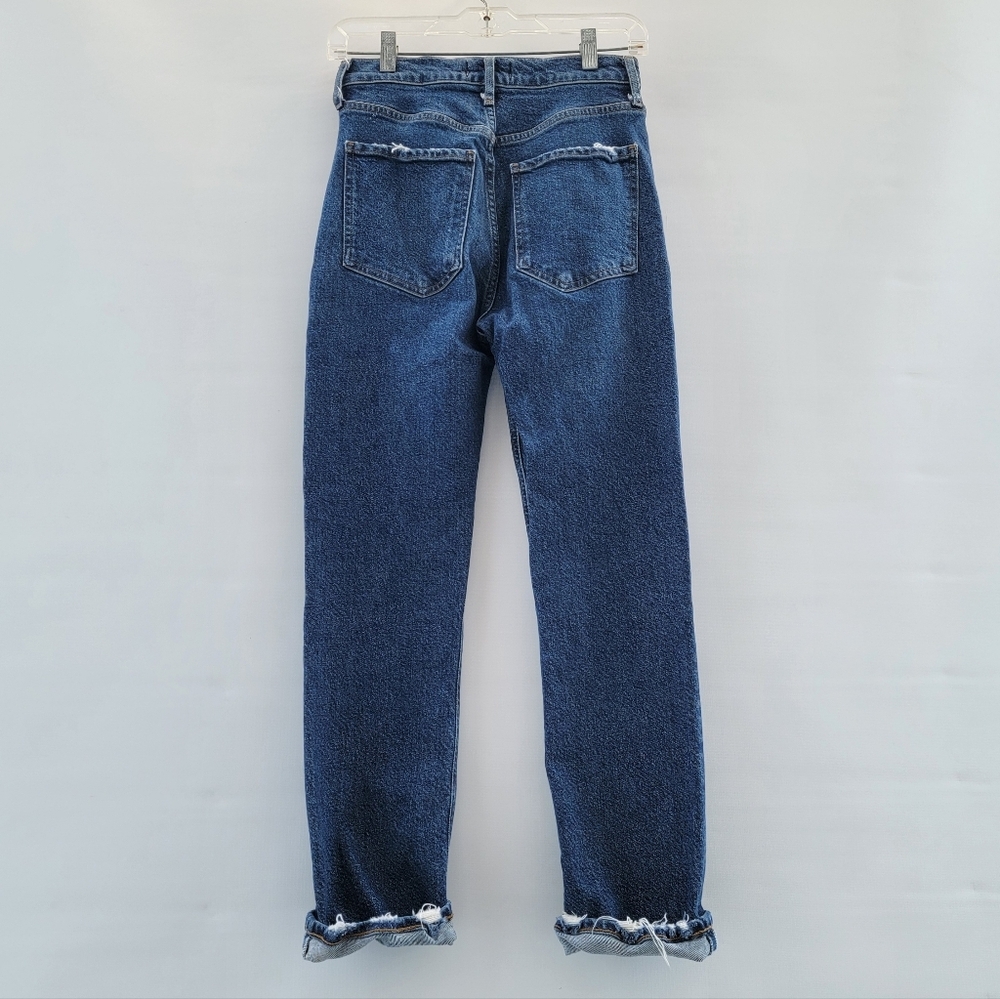 Agolde Riley Distressed Jeans Size 26 Blue Medium Wash Minimalist Designer Denim - Picture 10 of 16